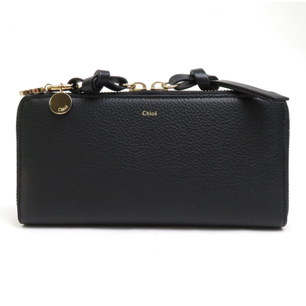 Chloe round zip long wallet black leather